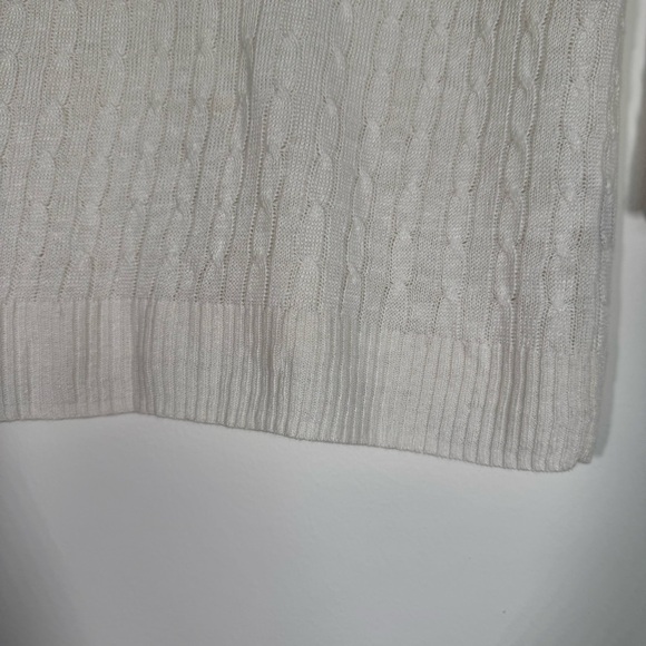 J. Crew White V-Neck Linen Cable Knit Sweater 3/4 Sleeve Size S Old Money Preppy - Picture 6 of 8